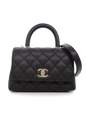 Chanel Shoulder Bag Quilted Herehandle Xxs Top Handle Mini Black Caviar Leather